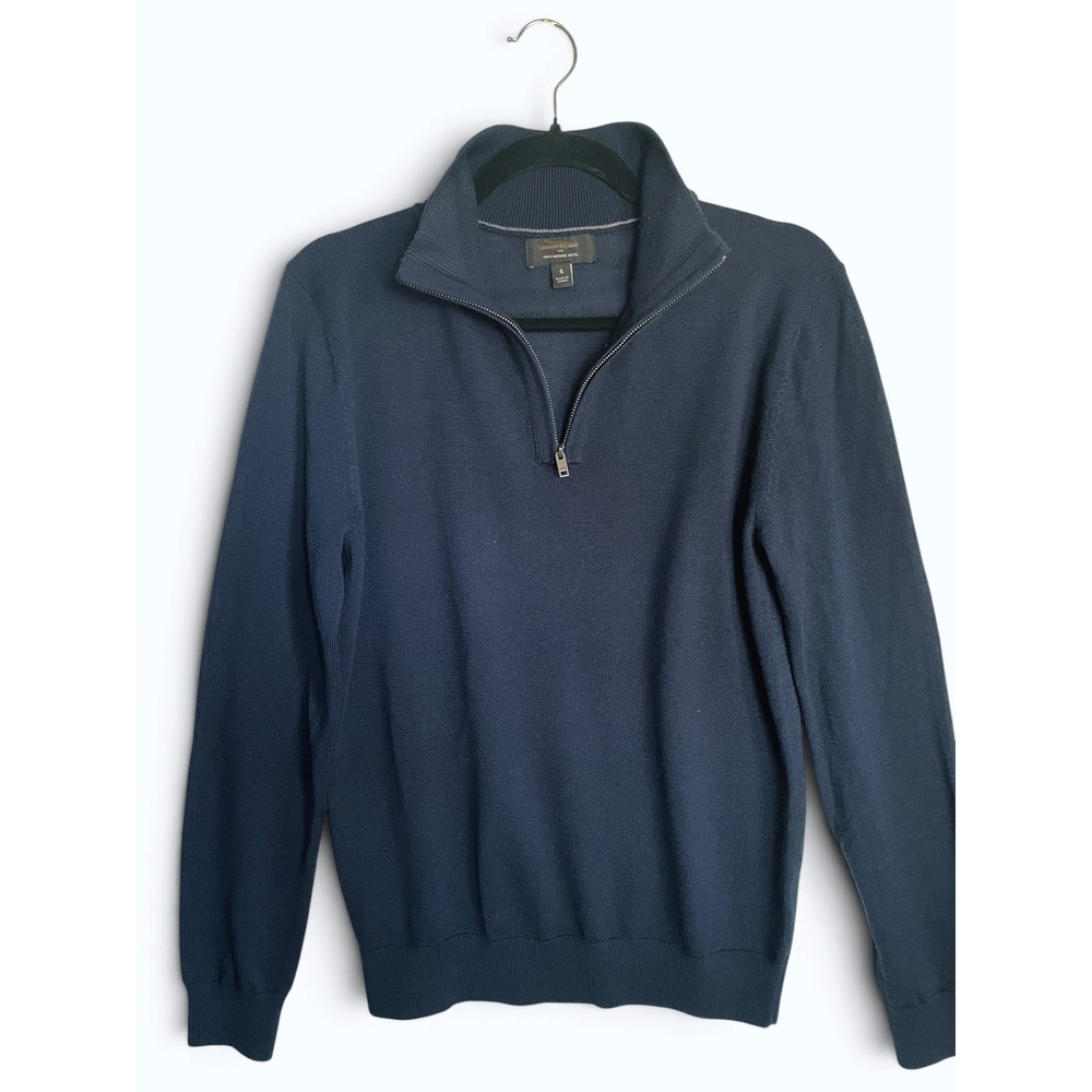 Banana Republic Navy Blue Men's 100% Merino Wool Quarter Zip Sweater Preppy
